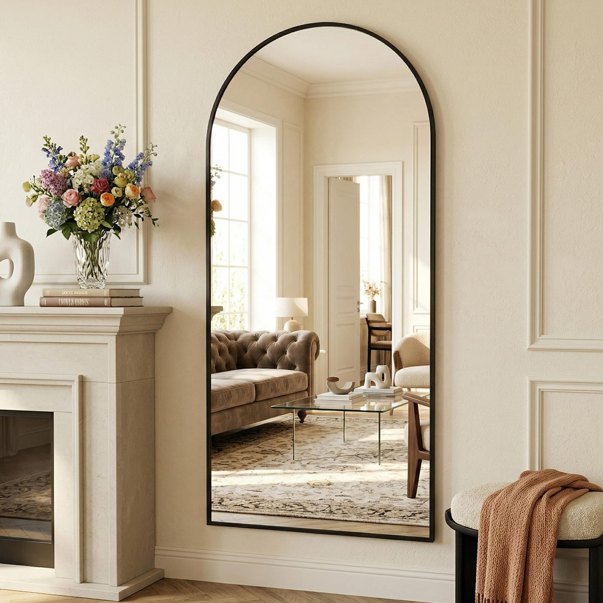 71"×32" Oversized Arched Full‐Length Mirror, Black Floor Mirror
