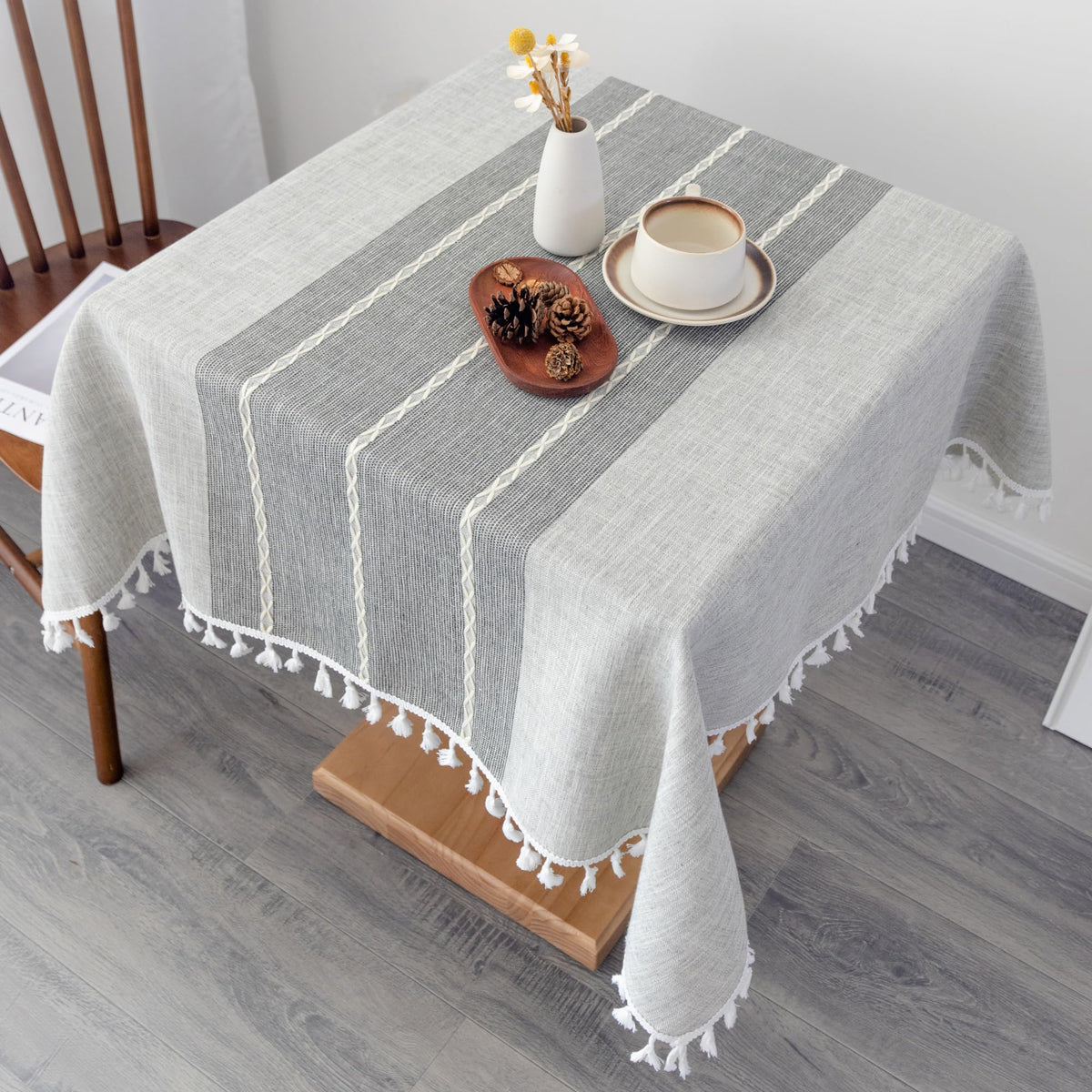 Waterproof Cotton Linen Washable Square Tablecloth 52 x 52 Inch Grey