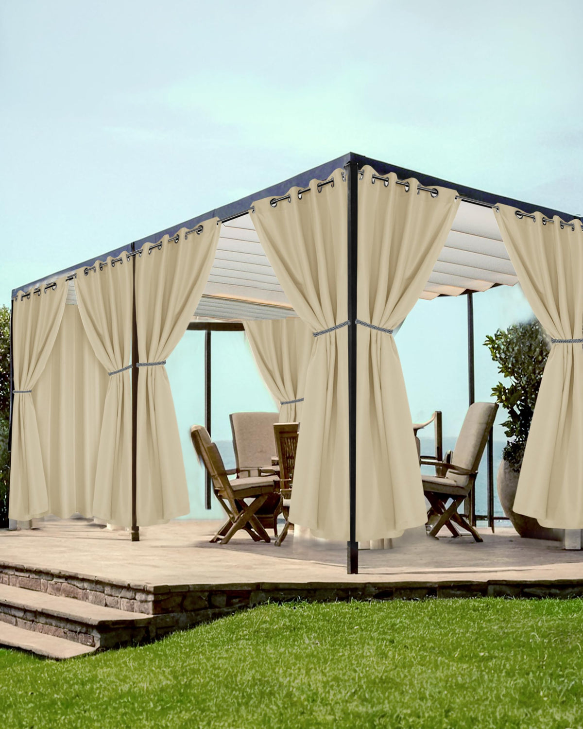 Grommet Outdoor Curtains Waterproof 8 Pcs 54x108 In Cream