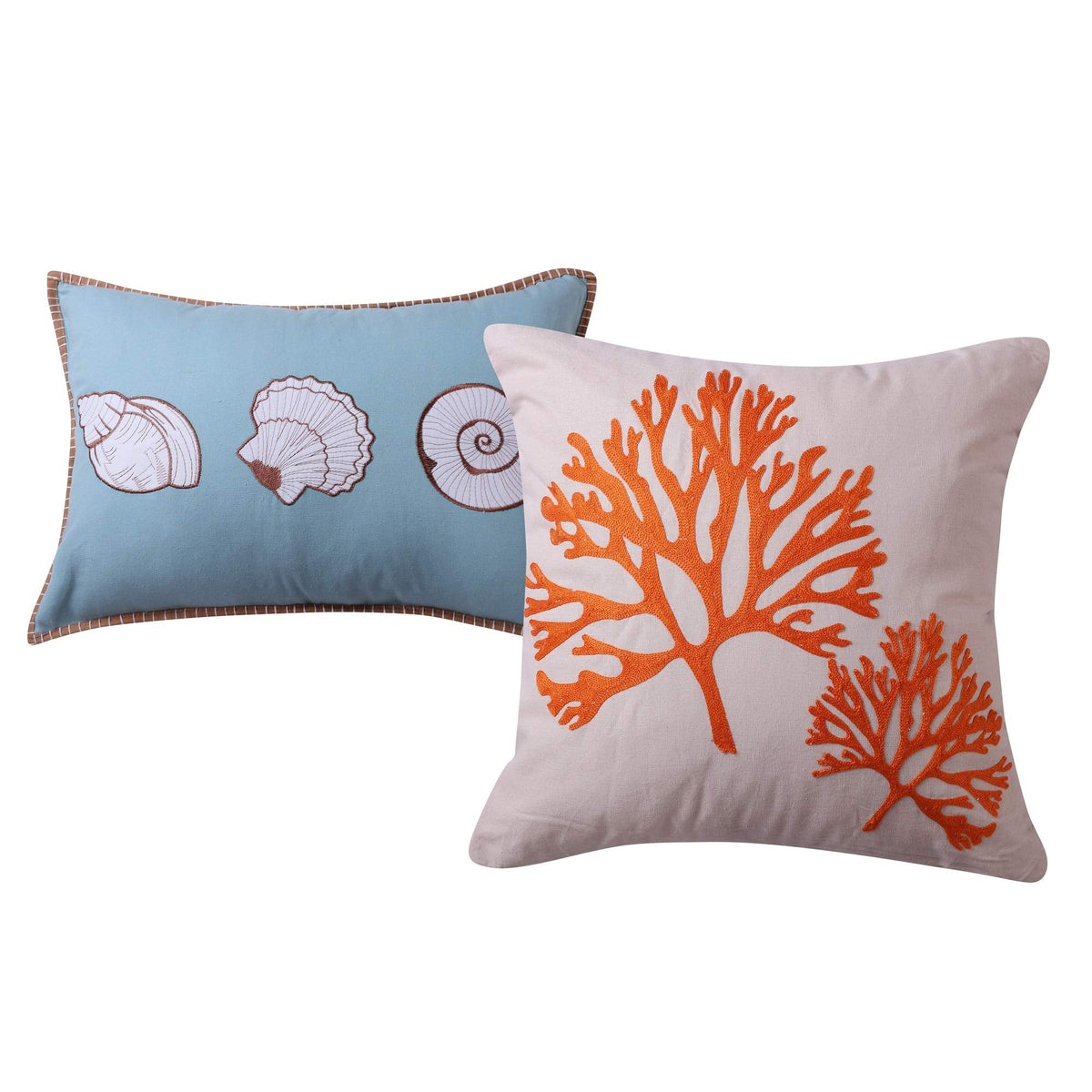 Maui Embroidered Coastal Quilt Set with Decorative Pillows and Euro Shams, (7-Piece)