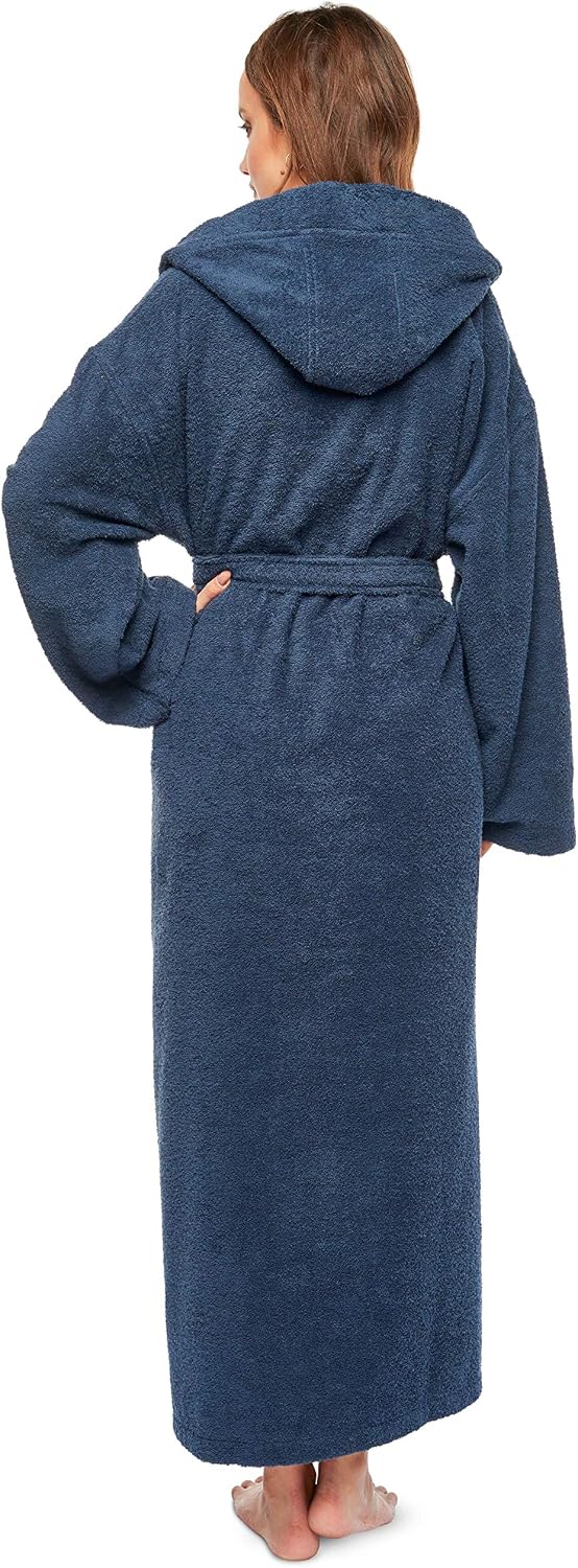 Women's Hooded Classic Bathrobe Turkish Cotton Robe with Full Length Options