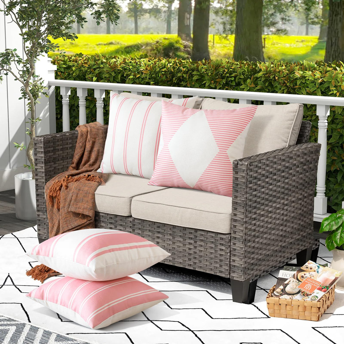 Outdoor Waterproof Decorative Throw Pillow Covers 20x20 Inch Geometry Pillow Cases Square Cushion Case Garden Pillow