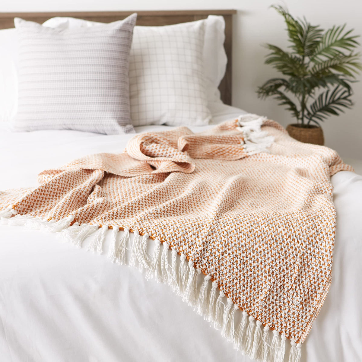 Woven Throw Collection 100% Cotton, Basketweave, 50x60, Pumpkin Spice