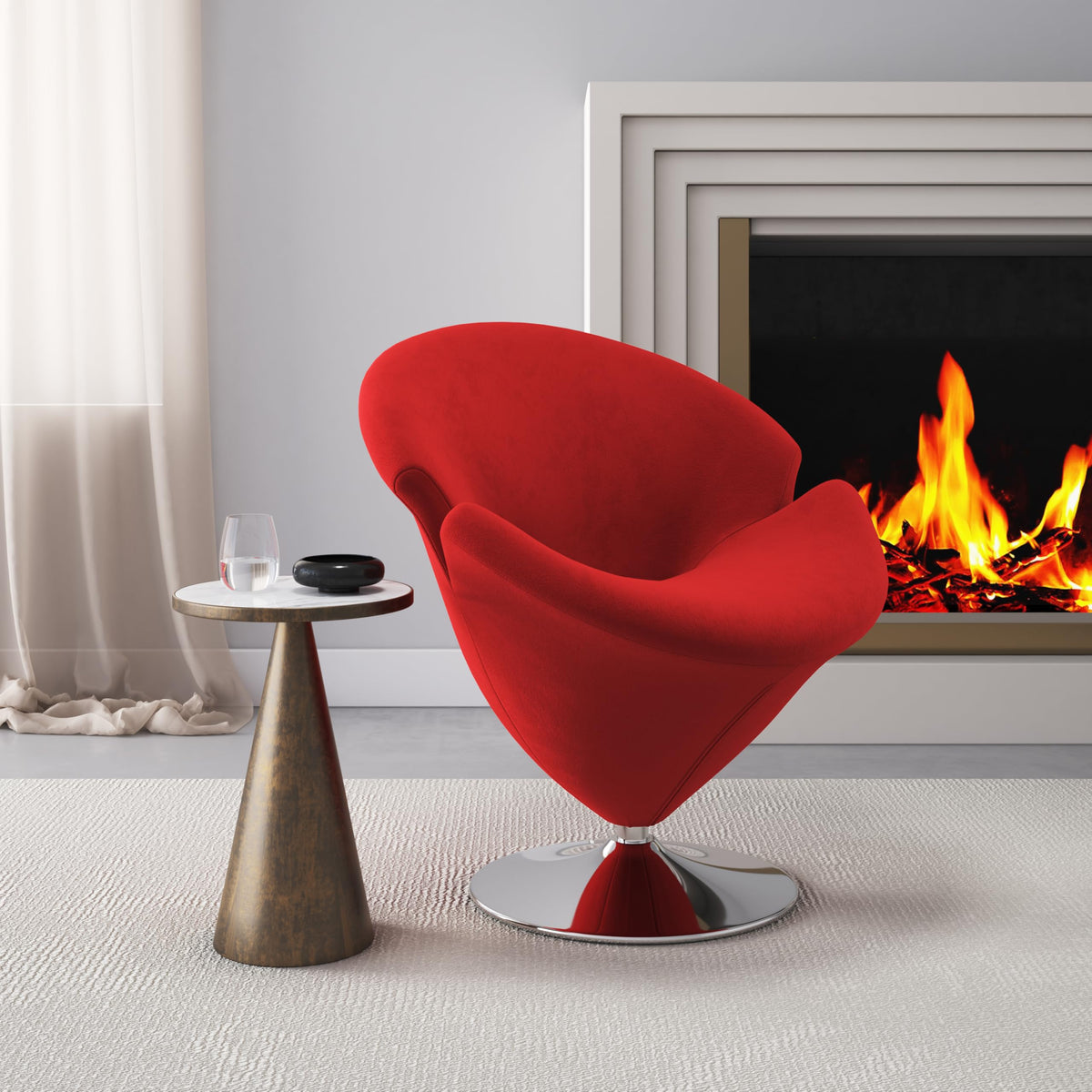 Inspired Saarinen Style Tulip Swivel Accent Chair with 360° Turn, Modern Flower Inspired Design, Soft Velvet Upholstery, Polished Chrome