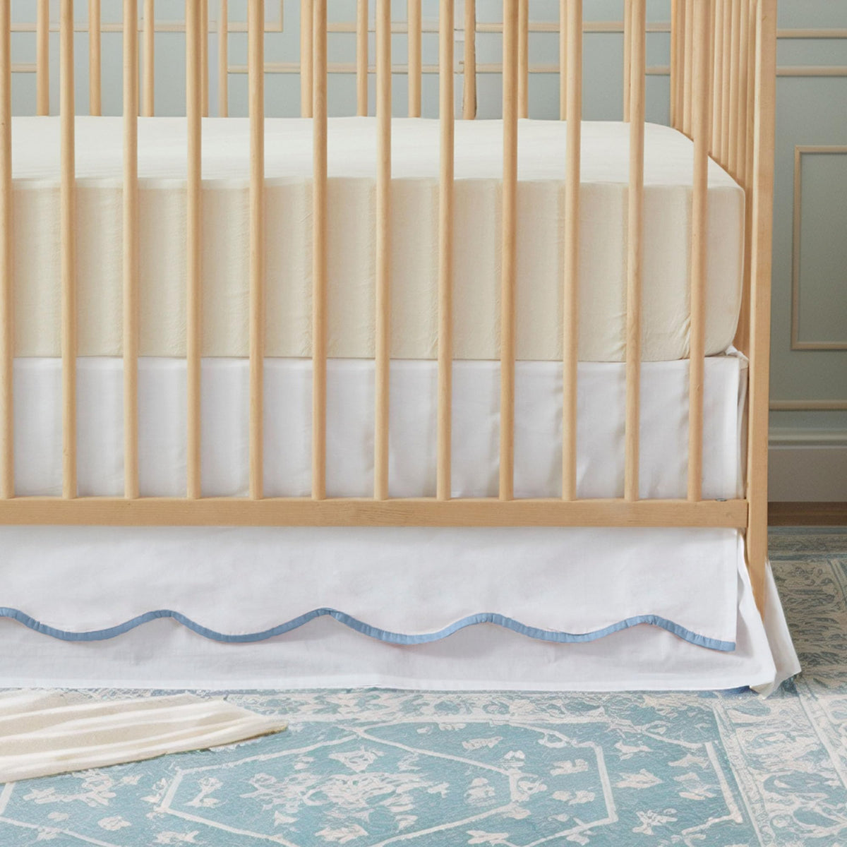 Scallop Edge Cotton Crib Skirt Toddler Bedskirt Baby Nursery Crib Bed Skirt 2-Tiered Boho Bohemian Neutral Solid