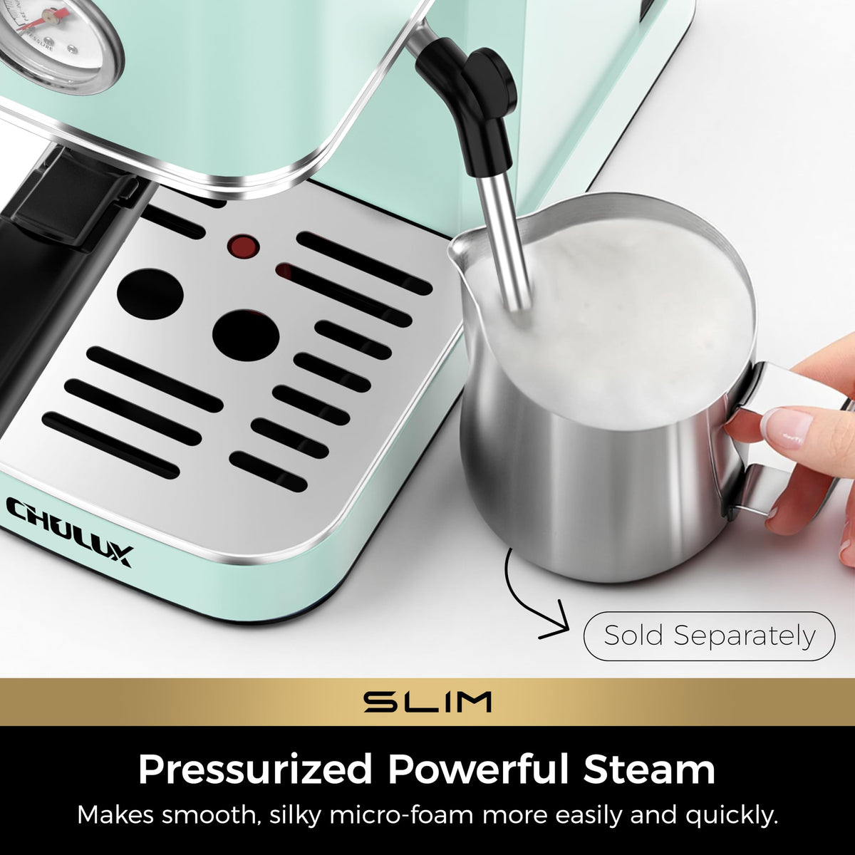 Slim Espresso Machine with Milk Frother Latte, Pastel Green