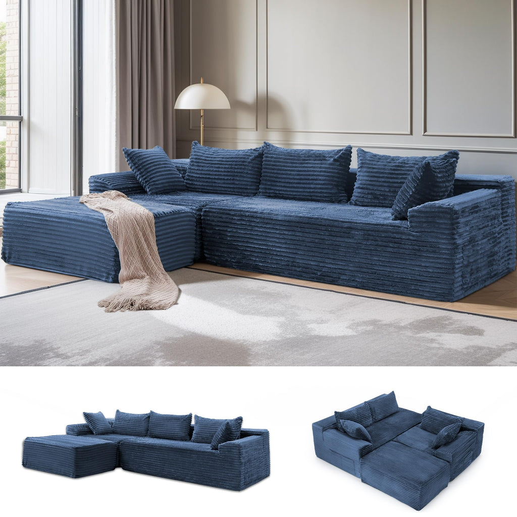 110" L-Shaped Modular Sectional Sofa with Chaise, Boneless Comfy Corduroy Fluffy Couch with Deep Seat and Side