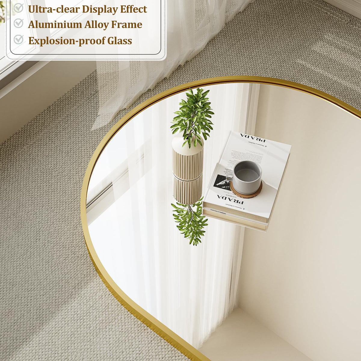 Arched Full Length Mirror - 65" x 24" Floor Mirrors,Gold