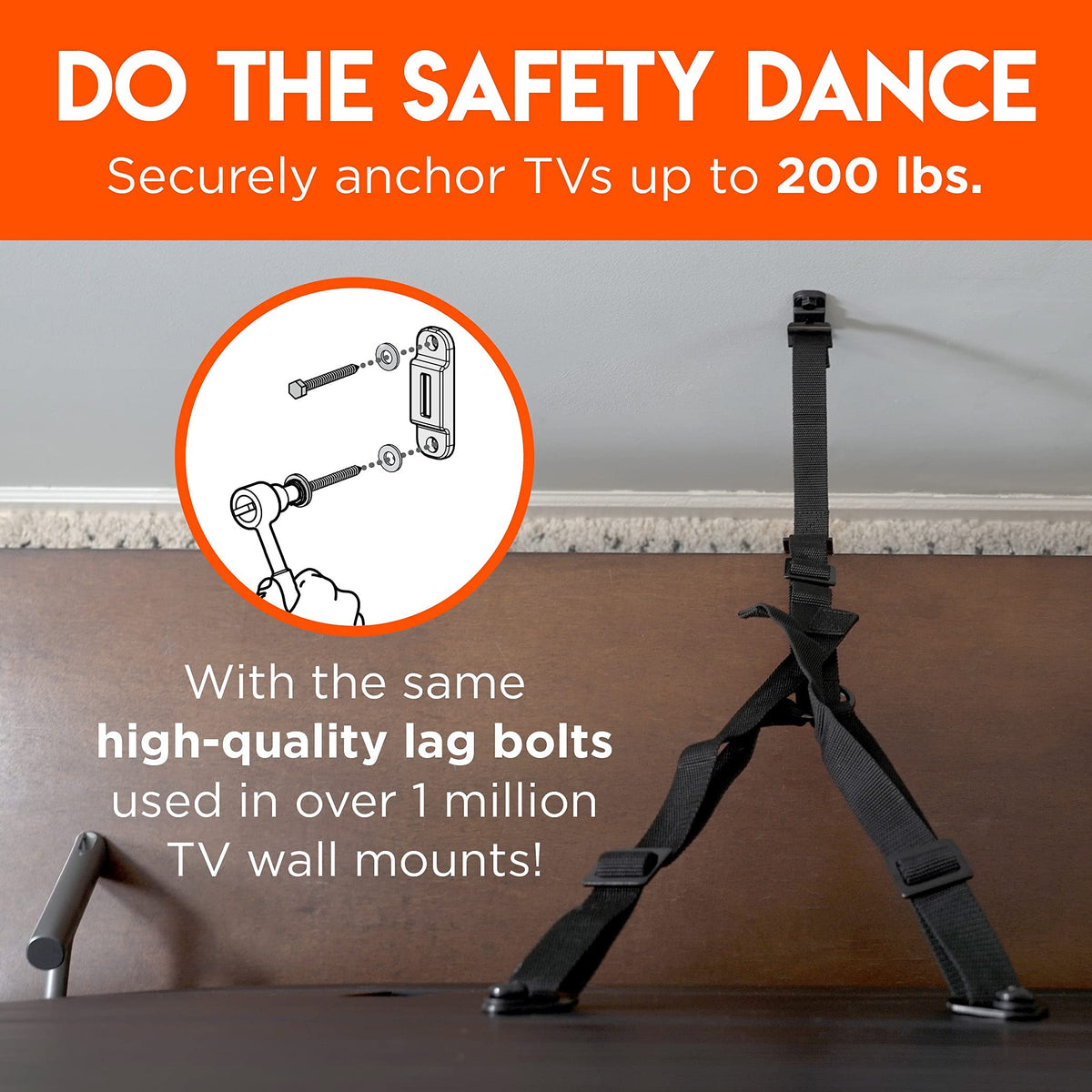 TV Safety Straps for Big TVs - Heavy-Duty Anti-Tip Anchors for TVs Up to 90" - Secure to Wall or Furniture