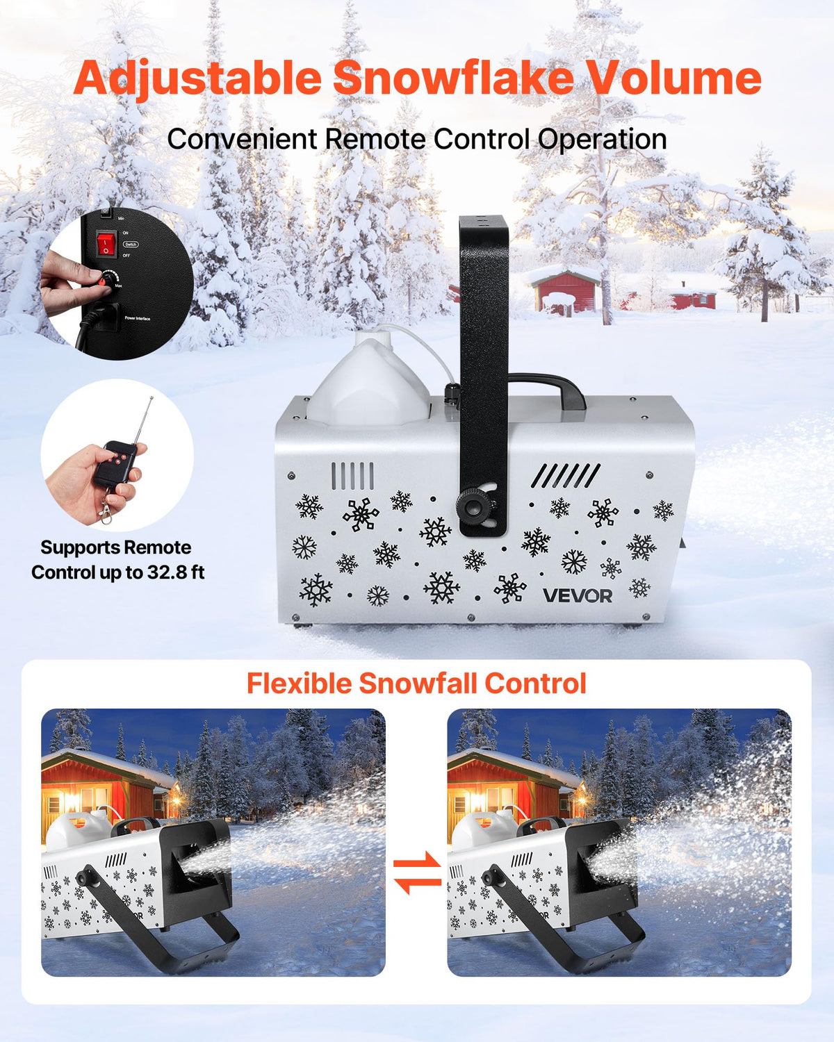 Snow Machine, 1500W Handheld/Hanging Snow Maker By Wireless Remote Control, Portable Snowmaking Machine, High Output