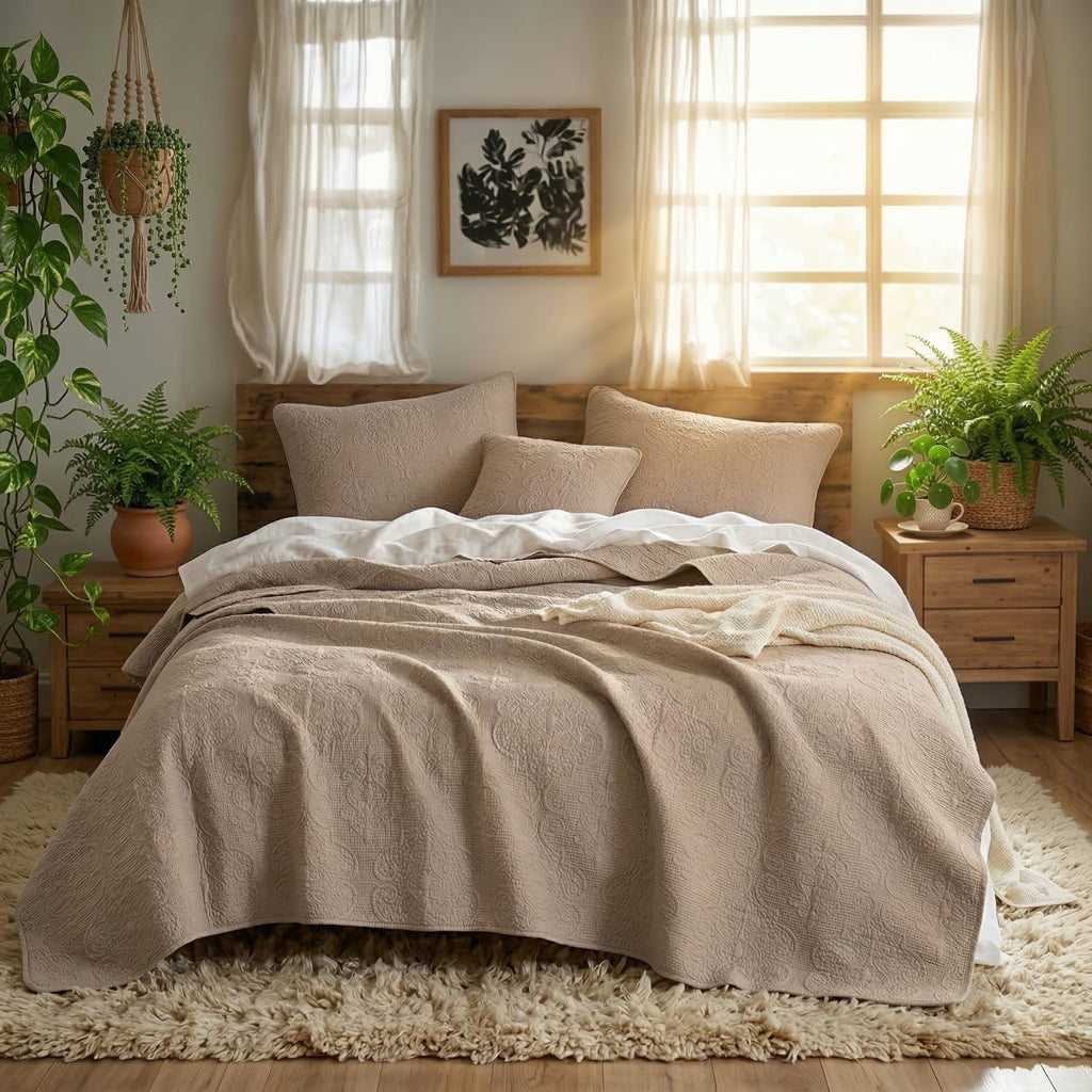 Matelasse Coverlet Set, Taupe Brown, 3-Piece