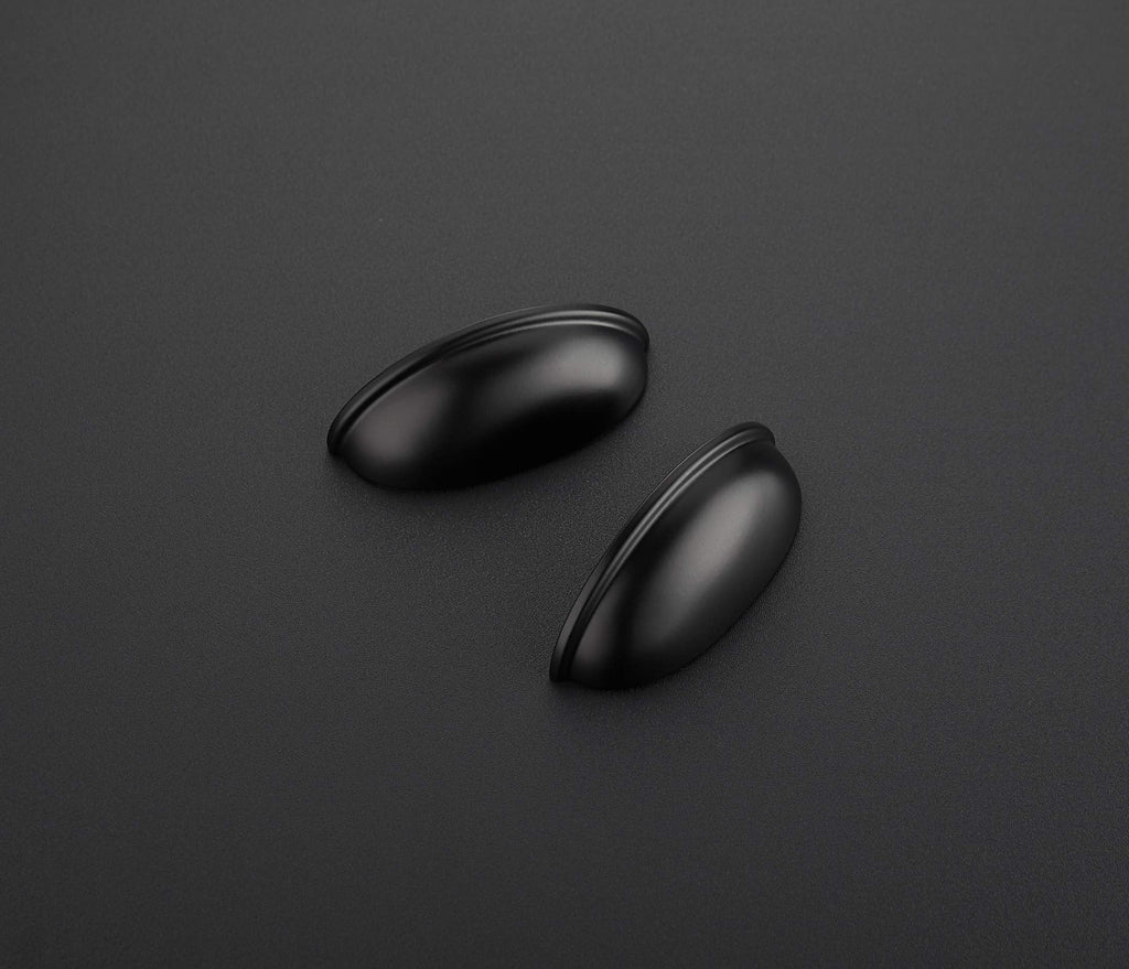 Matte Black Cabinet Pulls Drawer Cup Handles 3 Inch CC, 4 Pack
