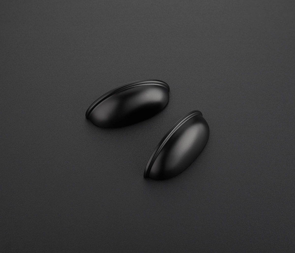 Matte Black Cabinet Pulls Drawer Cup Handles 3 Inch CC, 4 Pack