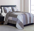 Sora 3-Piece Plaid Checkered Grid Patchwork Stripe Quilt Set - Soft Lightweight 100% Washed Cotton Bedspread for All