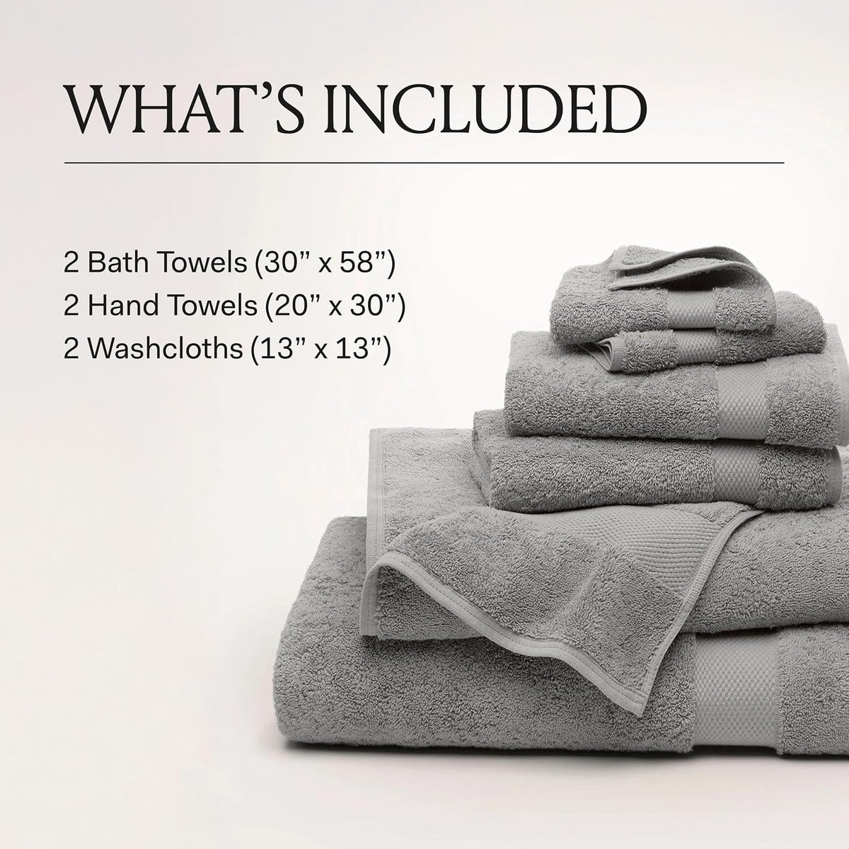 Plush Bath Towel Set, 6 Pieces, Mineral | 2 Bath Towels, 2 Hand Towels & 2 Washcloths - 100% Organic Cotton - Ultra