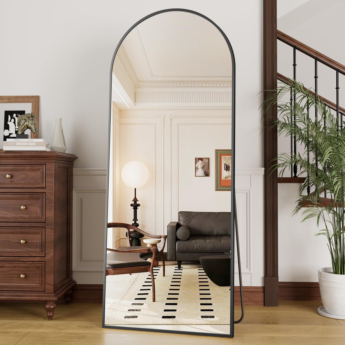 70"x26" Arched Full Length Mirror, Floor Full Body Mirror, Black