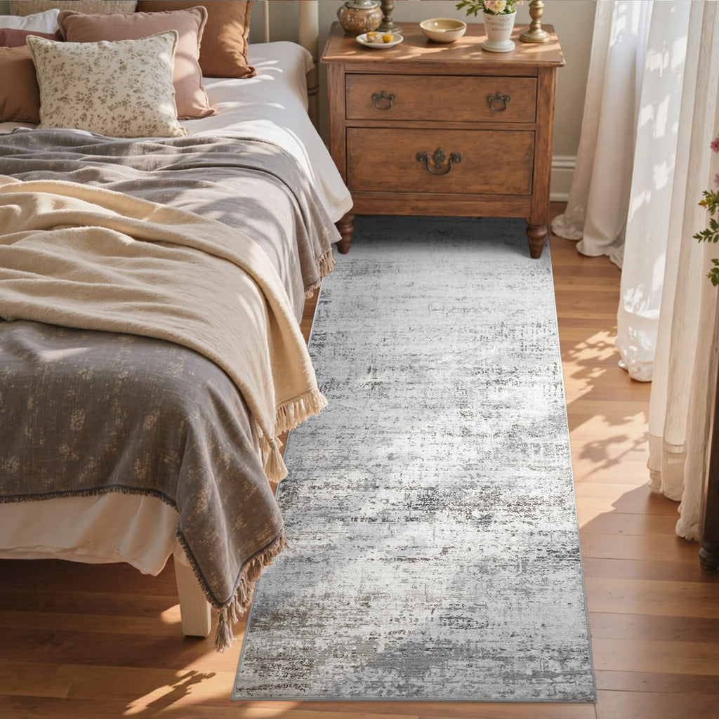 Abstract Washable Runner Area Rugs Grey