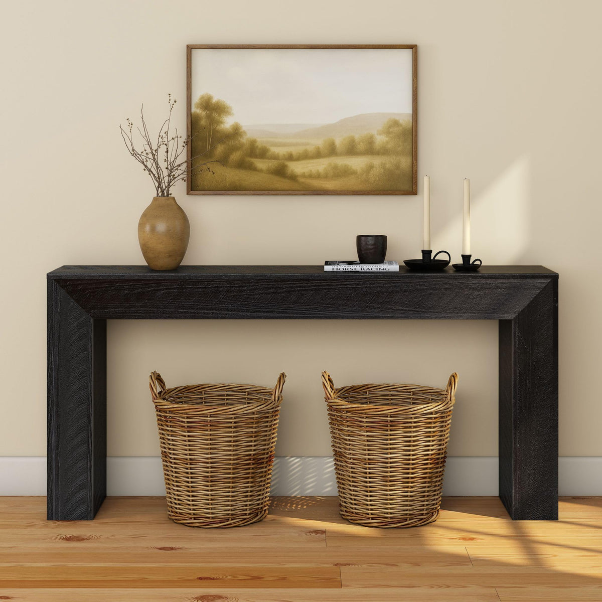 Camden Console Table, 66 Inch, Rustic Char