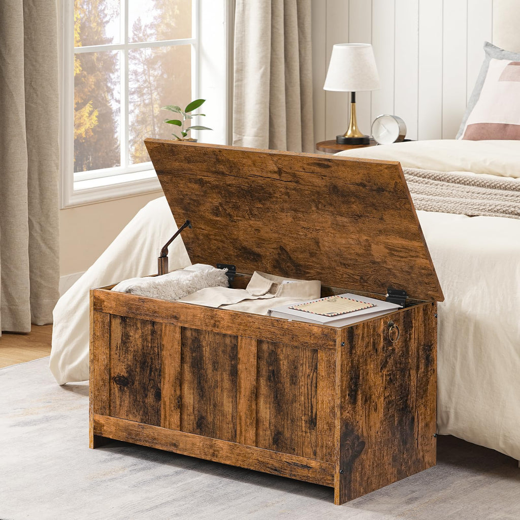 Storage Bench, 29.5" Retro Wooden Storage Chest, Wooden Storage Trunk, Toy Chest with Lift Top, Multifunctional