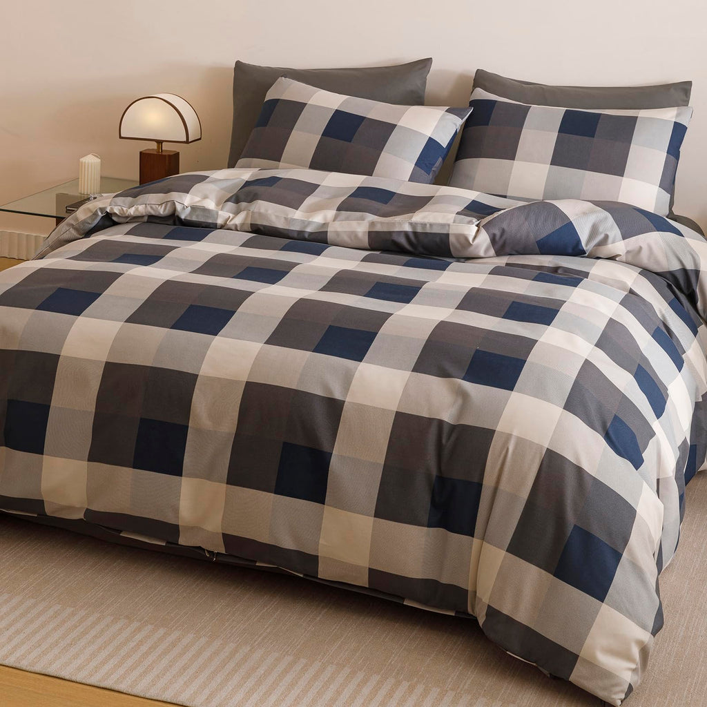 Blue Plaid Comforter Set 3 Pieces Tartan Buffalo Bedding
