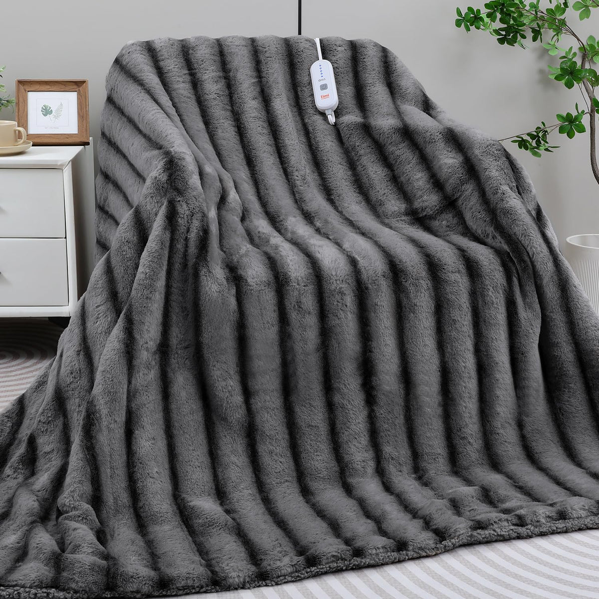 Heated Blanket Electric Throw- 50"x60" Soft Thick Faux Fur Electric Blanket for Sofa with 5 Heat Levels & 4 Hours