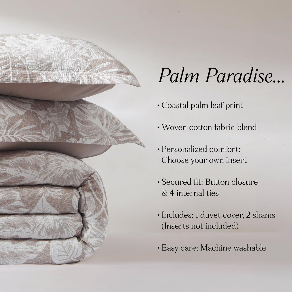 Bali Tropical Leaves Gauze Jacquard Duvet Cover 3 Piece Set Full/Queen Neutral - Tropical Bedding Sets - Brown Duvet