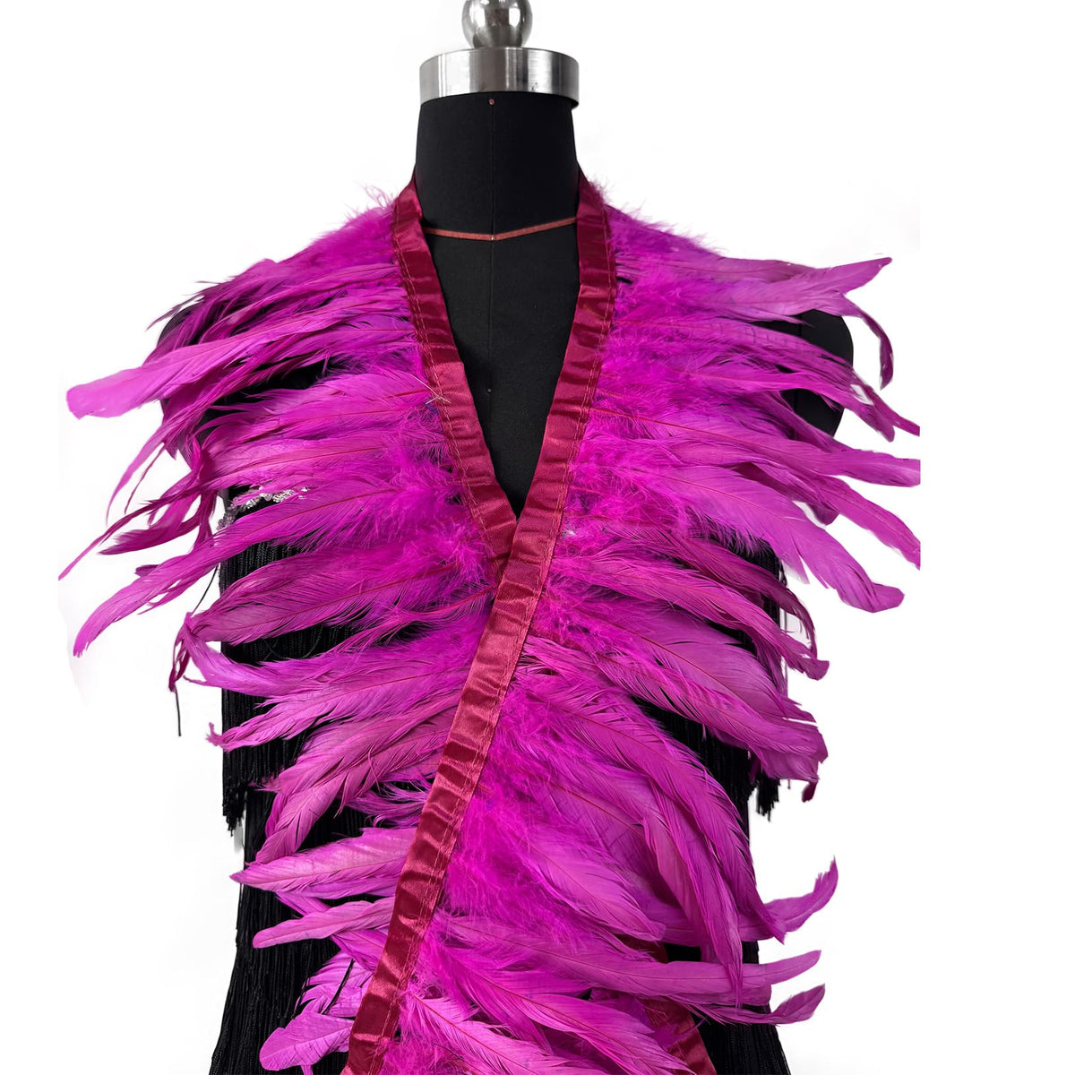 8-10" Rooster Hackle Feather Fringe Trim, Sewing Craft Feather for DIY Decorations-Fuchisa - 2 Yards