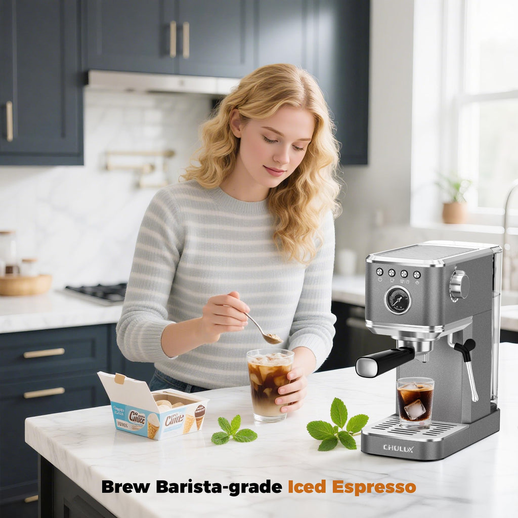 Elite Espresso Coffee Machine with Steam Wand for Cappuccino, Gray