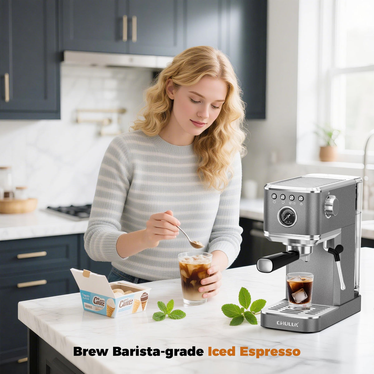 Elite Espresso Coffee Machine with Steam Wand for Cappuccino, Gray