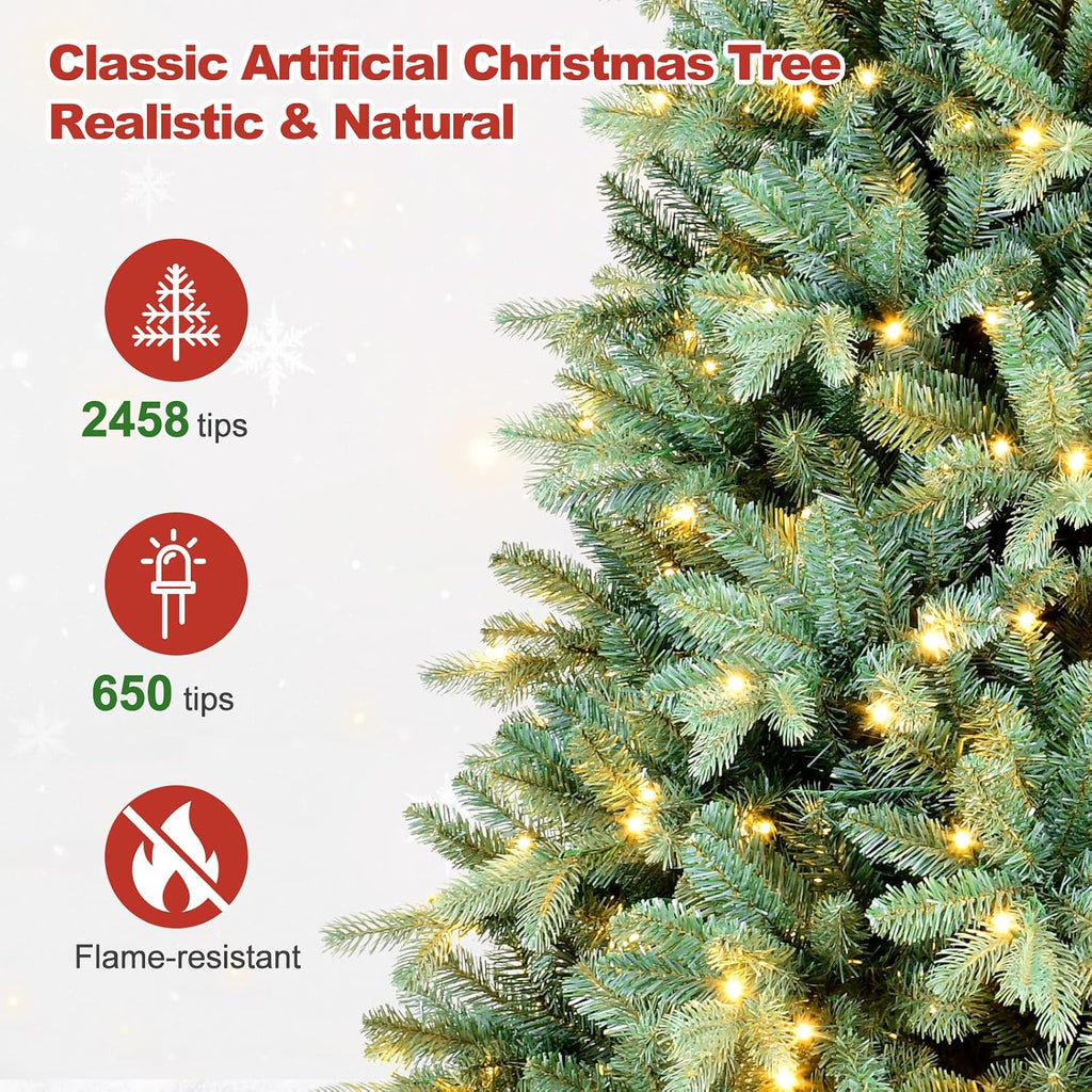 Pre-Lit Artificial Christmas Tree, 4 to 9 ft, Warm Lights, Faux Xmas Tree, Party