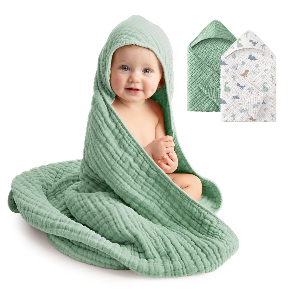 Baby Bath Towels, 100% Muslin Cotton Hooded Baby Towels for Newborn, 2 Pack Baby Towels with Hood for Infant Toddler