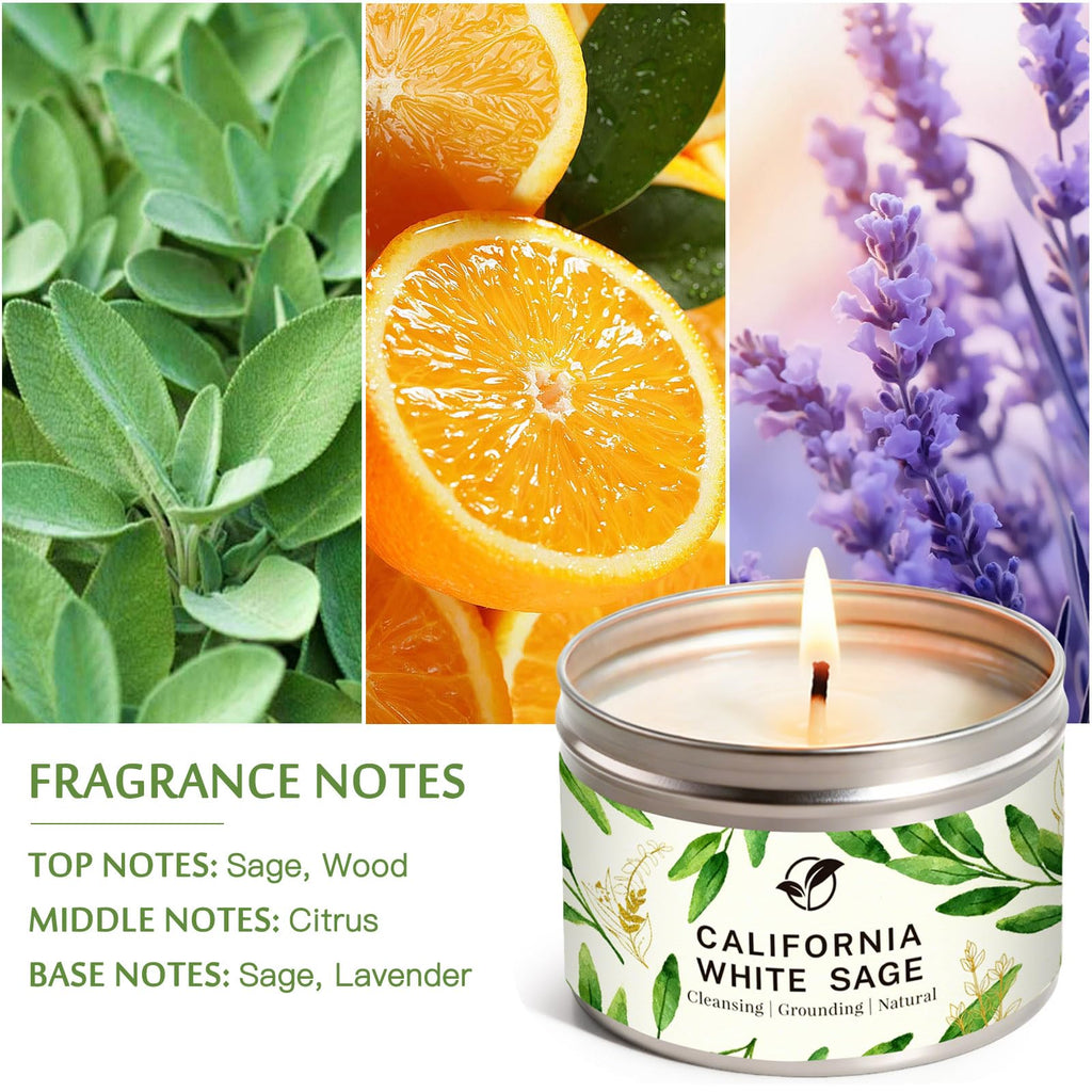 Sage Candles Gift Set, 6 Pack Soy Wax White Sage Aromatherapy Candles