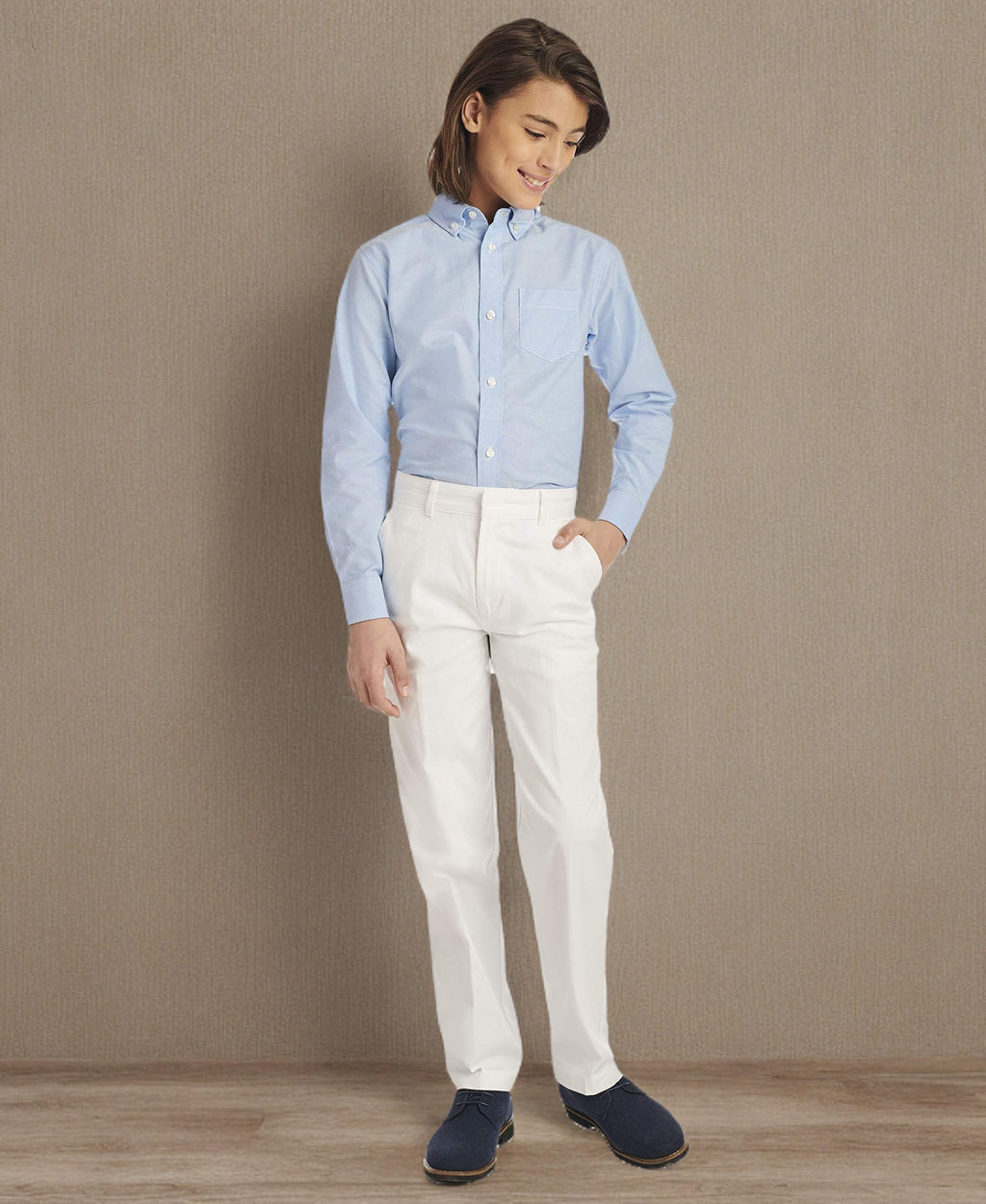 Toddler Boy's Long Sleeve Solid Button-Down Oxford Shirt Shirt, ox Blue, /3