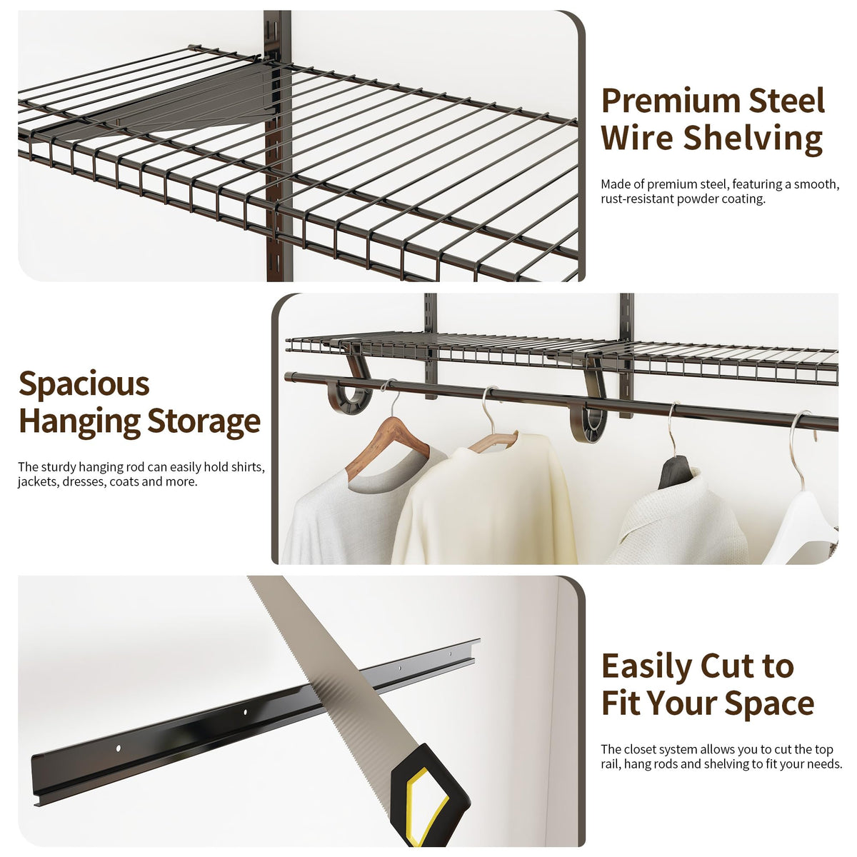 4-6 Ft. Charcoal Gray Custom Wire Closet Organizer System Kit