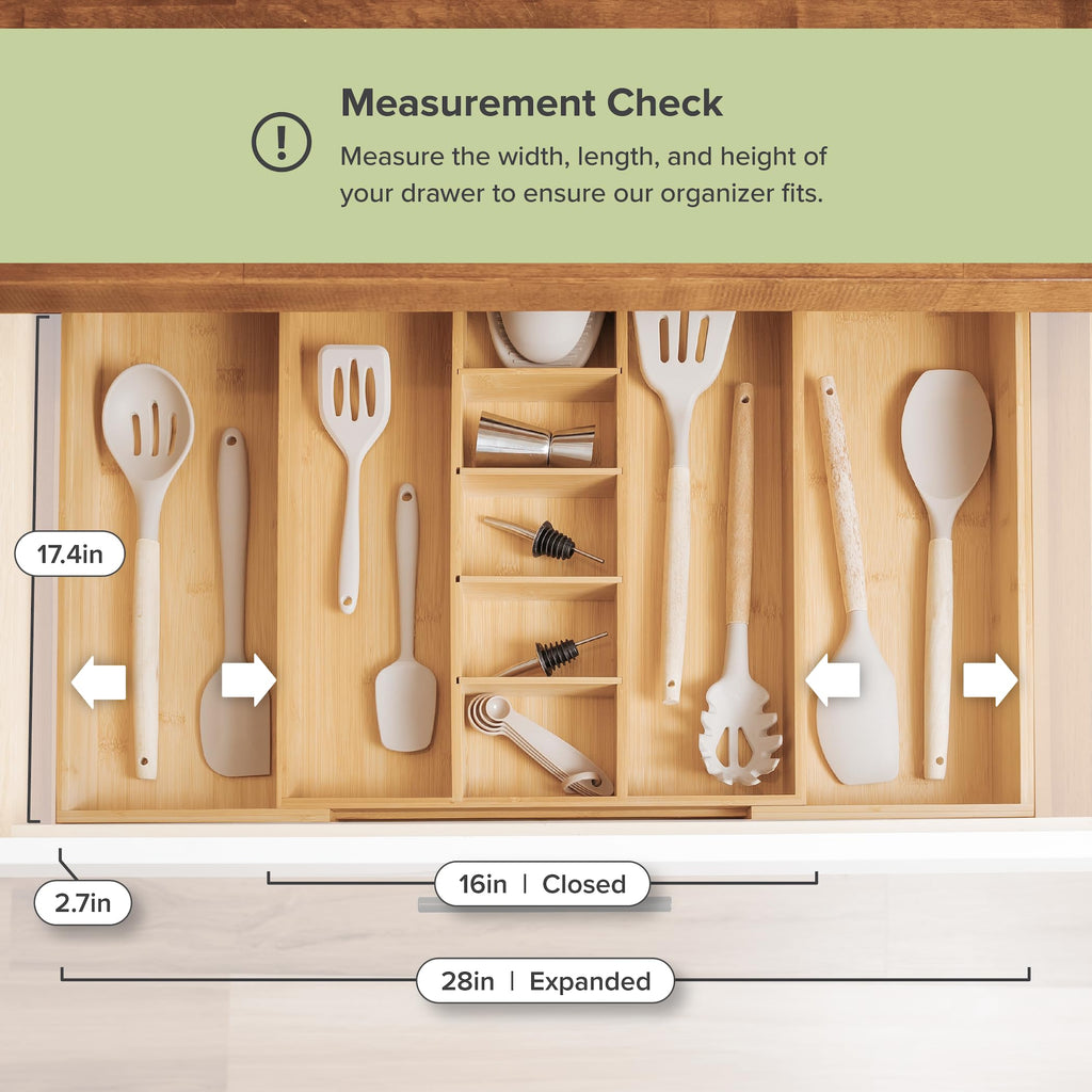 Utensil & Junk Drawer Organizer, 16-28 in, Bamboo