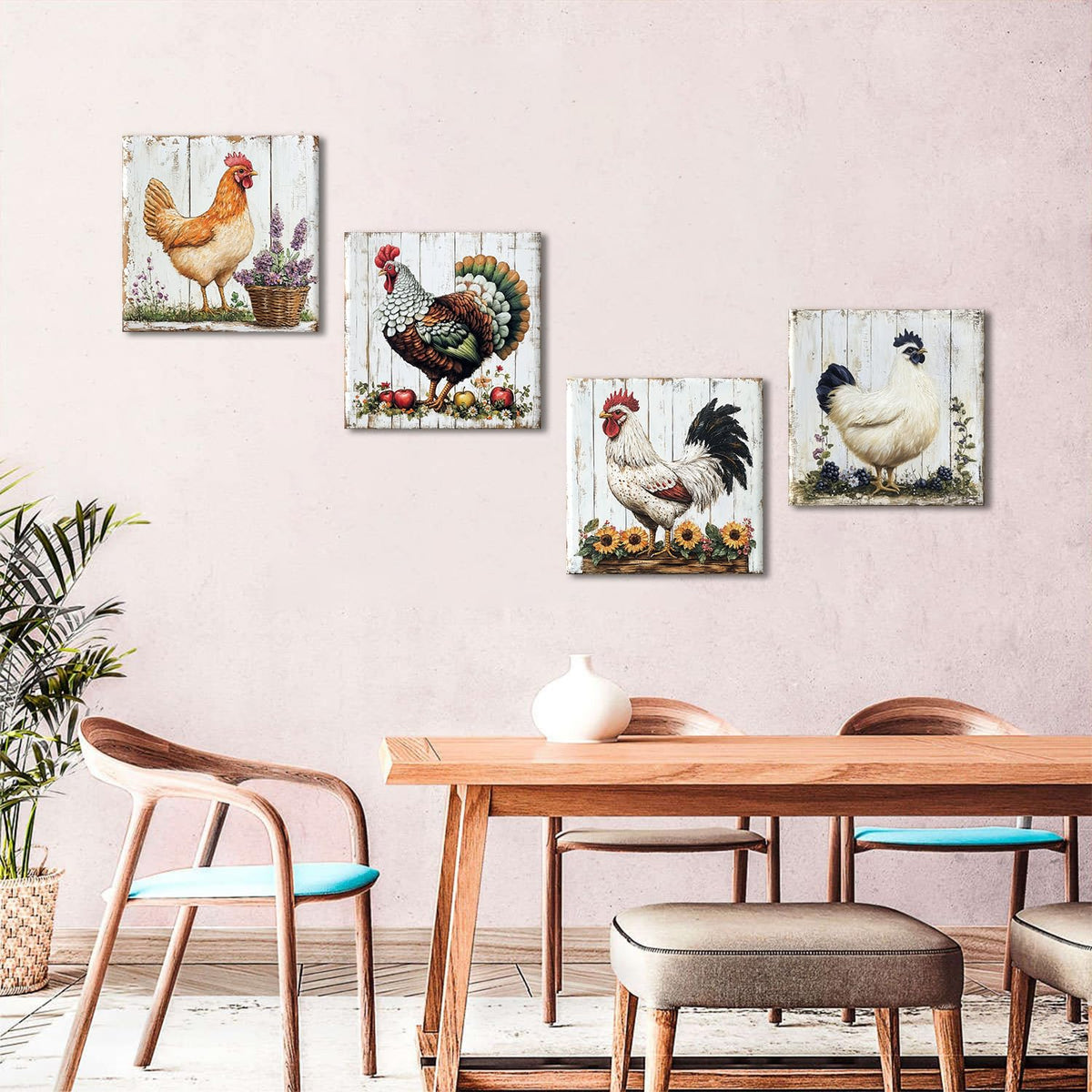 Chicken Rooster Wall Art Farmhouse Pictures Wall Decor Bedroom Countryside Farm Animals Posters Cabin Room Decor