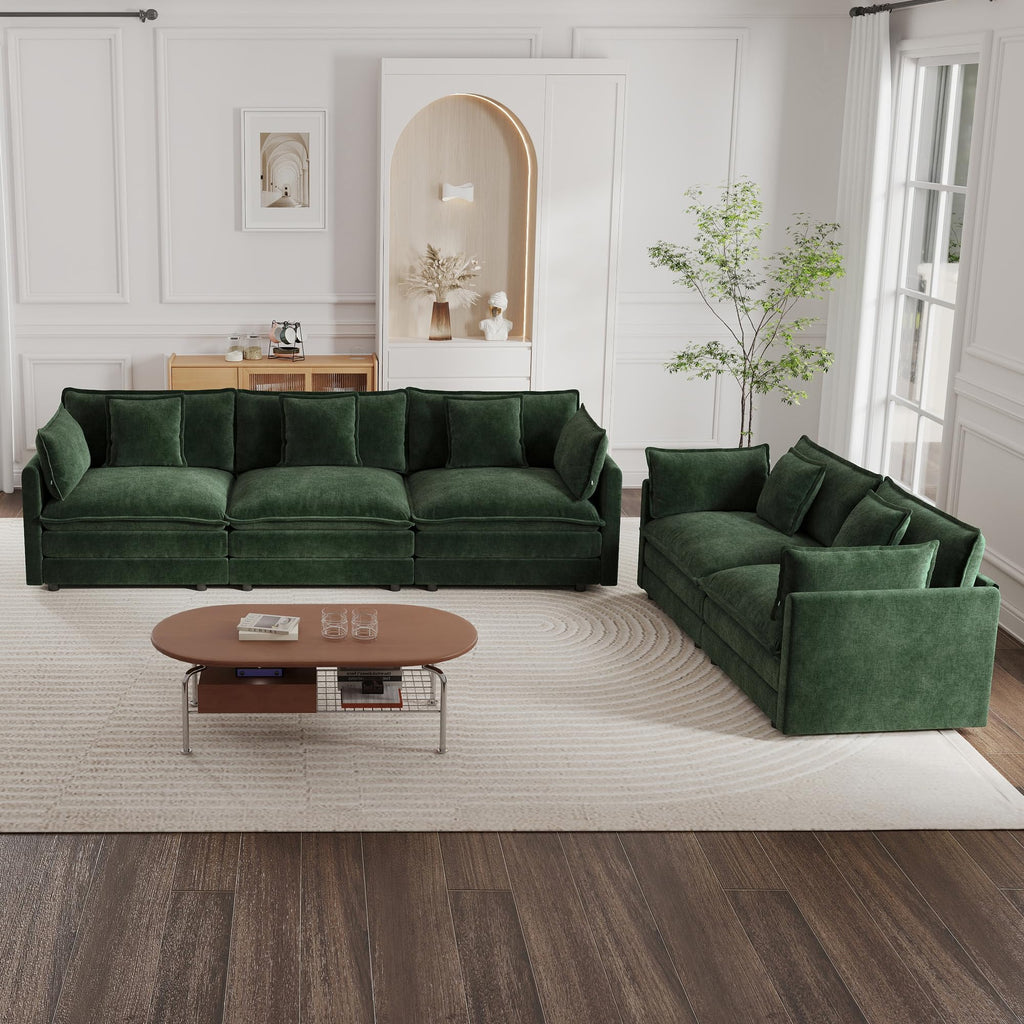 Luxury 2 Piece Cloud Couches Set, Modern Upholstered Chenille 3 Seater and Loveseat Sofa Set with 9 Pillow Bedroom