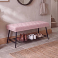 Thick Cushioned Shoe Bench, Entryway Bench with Metal Shoe Rack, Upholstered Tufted Ottoman Bench, End of Bed Bench