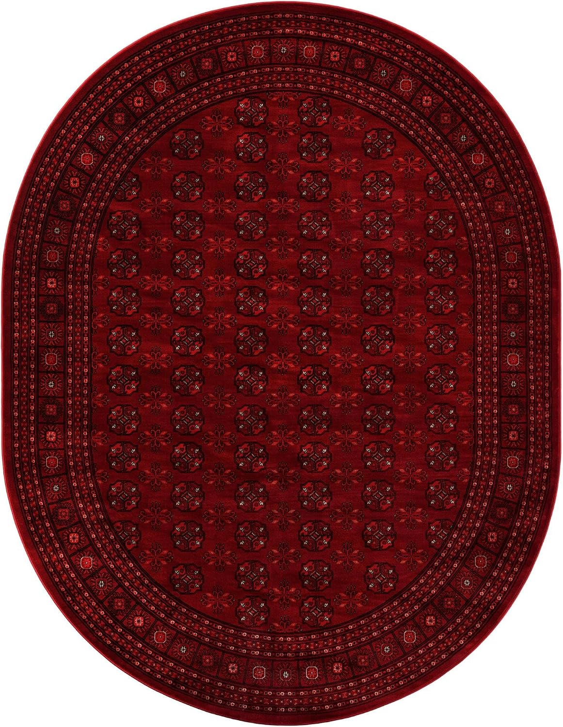 Bokhara Rug - 7' Oval Red Easy-Clean Area Rug Classic Medallion Design s and Dining Areas