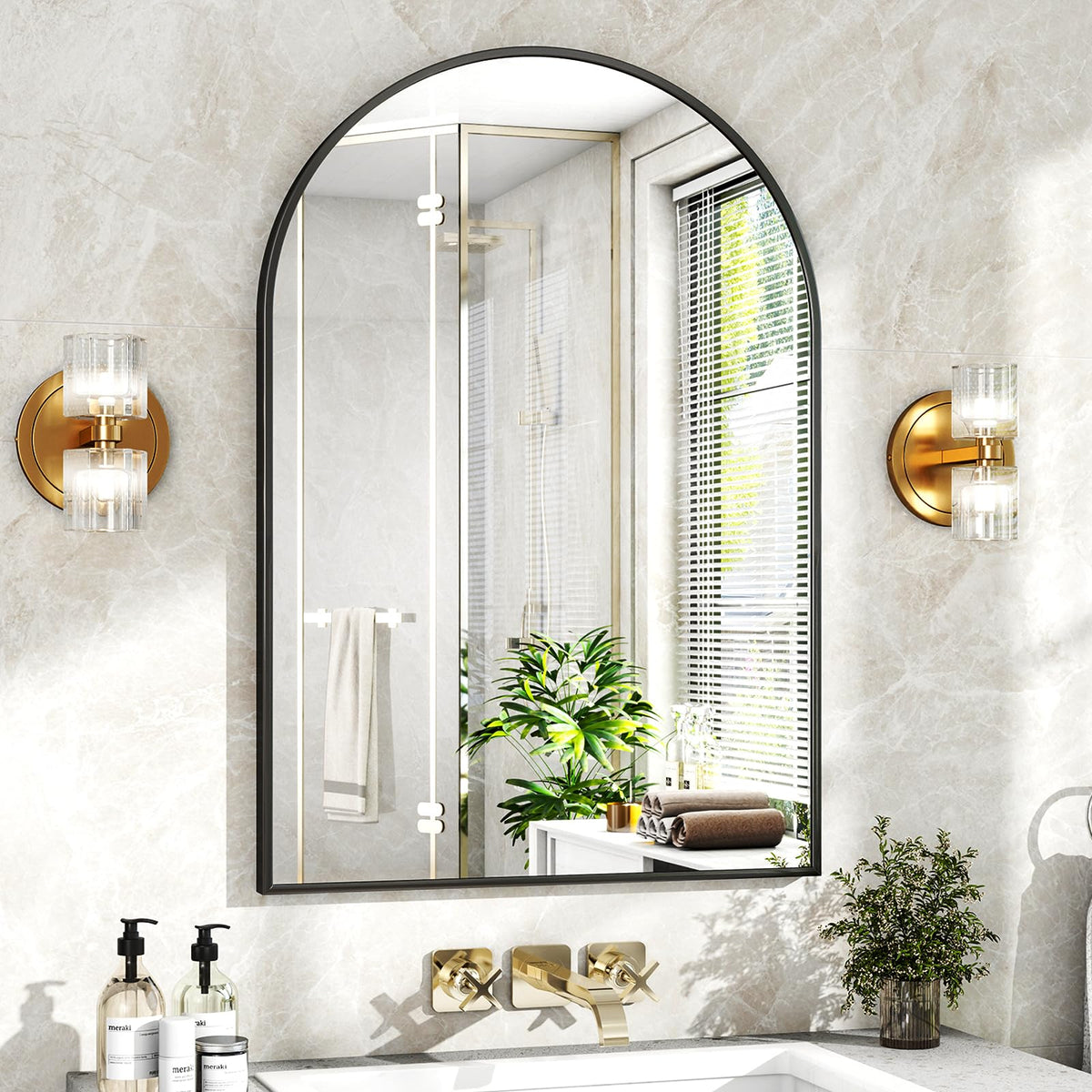 24"x36" Black Arched Bathroom Mirror - Wall Mirror