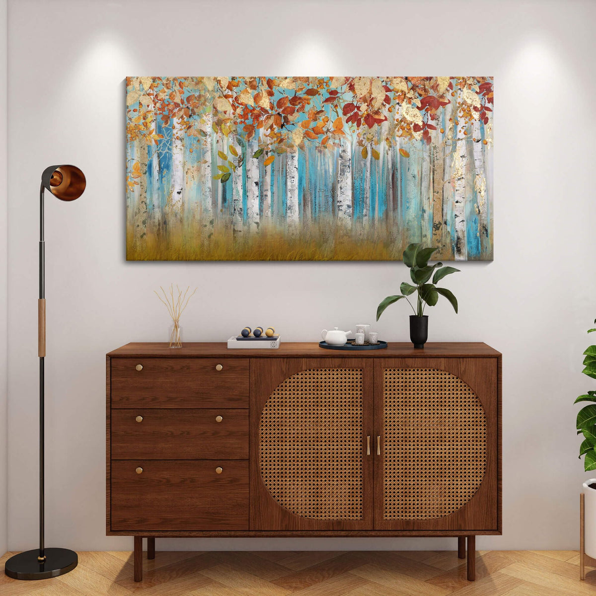 Birch Tree Canvas Wall Art Landscape Yellow Picture Wall Decor Large Bedroom Wall Decor Above Bed Framed Artwork for