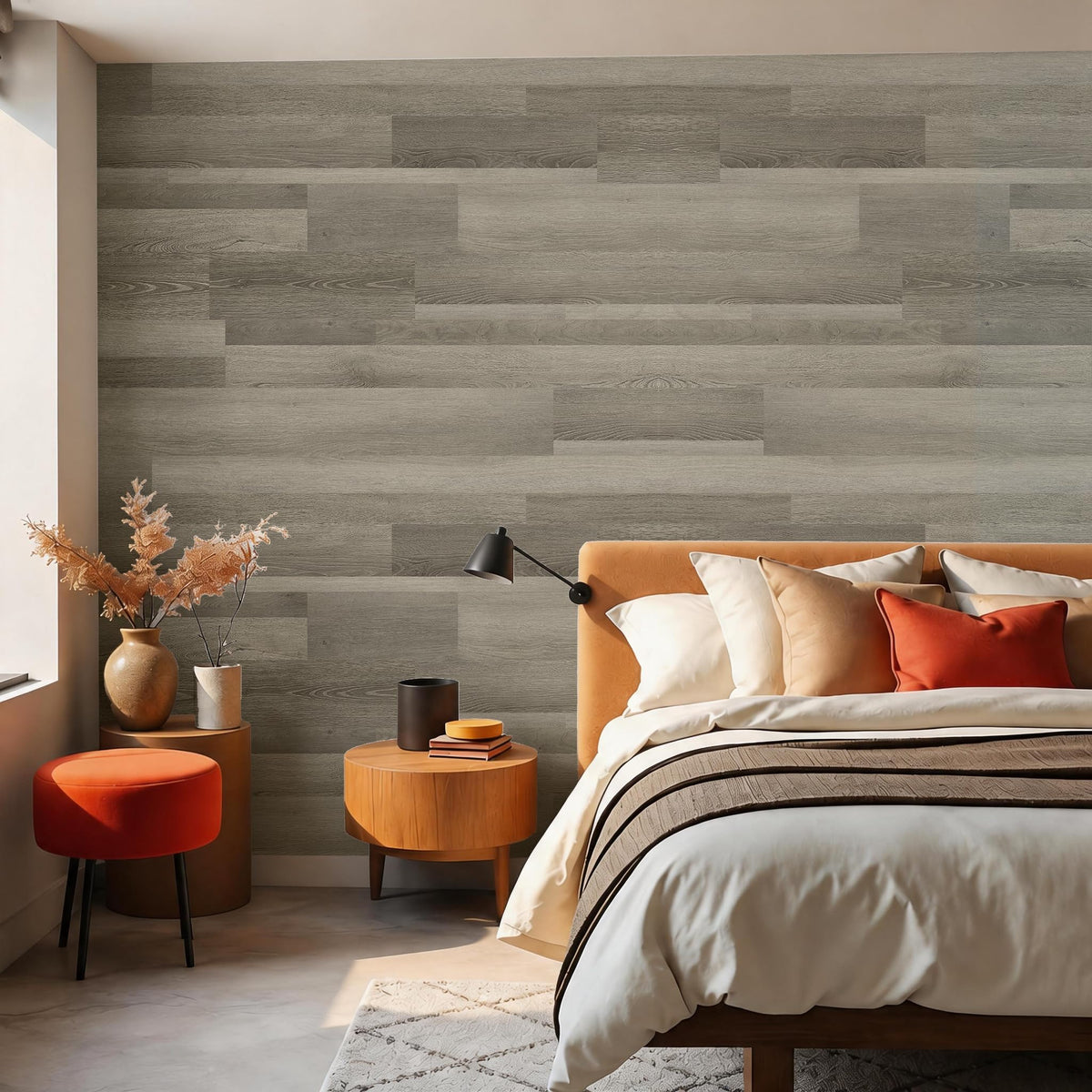 Peel and Stick Wall Panels, Easy Self Adhesive Vinyl Tiles Wall Planks, Farmhouse Wood Grain Shiplap Bedroom Interior