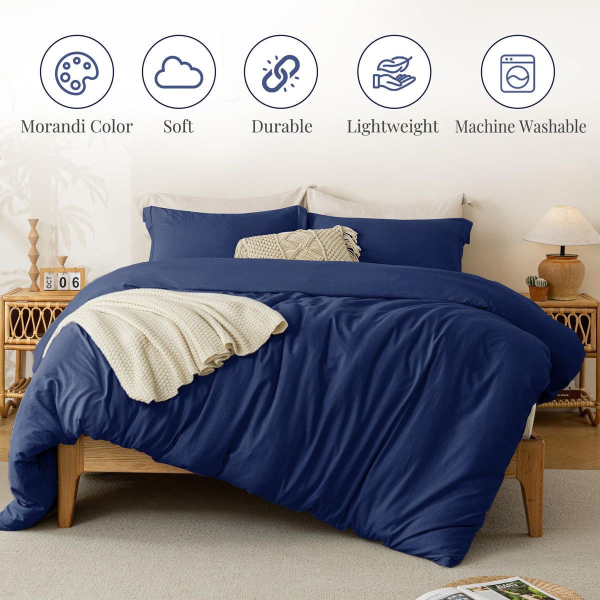 Duvet Cover Ultra Soft Comforter Cover Set 3pcs, Navy Blue