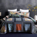 Bedspread Quilt Set with Real Stitched Embroidery, Paisley Grid Pattern, Queen Size