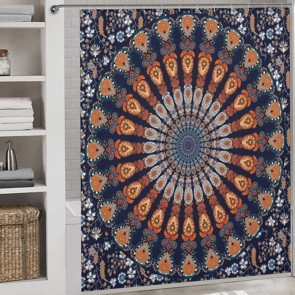 Indian Hippie Bohemian Shower Curtain Beautiful Peacock Mandala Multi Color Waterproof Fabric Bathroom Curtains Home