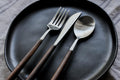 Fun Lightweight Stainless Steel Flatware Set with Walnut (4 Sets, NOM CHOP SLURP)