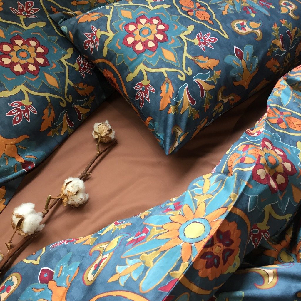 Damask Medallion Duvet Cover Set, Egyptian Cotton Sateen, 400 Thread Count, Bohemian Pattern (King)