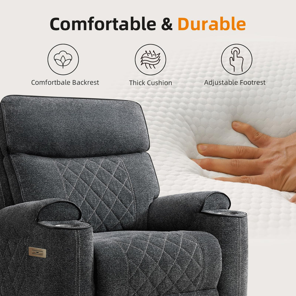 Power Reclining Sofa Set, Fabric Electric Recliner Loveseat and 3 Seater Sofa Couch with Cup Holders, USB Type-C