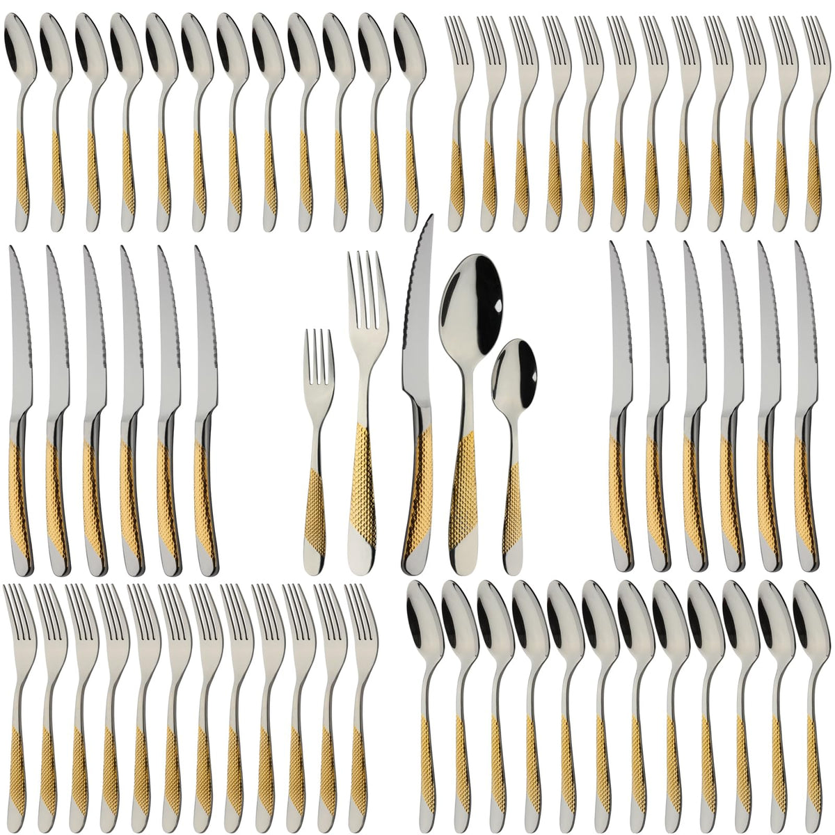 Gold Silverware Set 60-Piece Stainless Steel Flatware Cutlery Set Service for 12 Kitchen Tableware Utensil Set