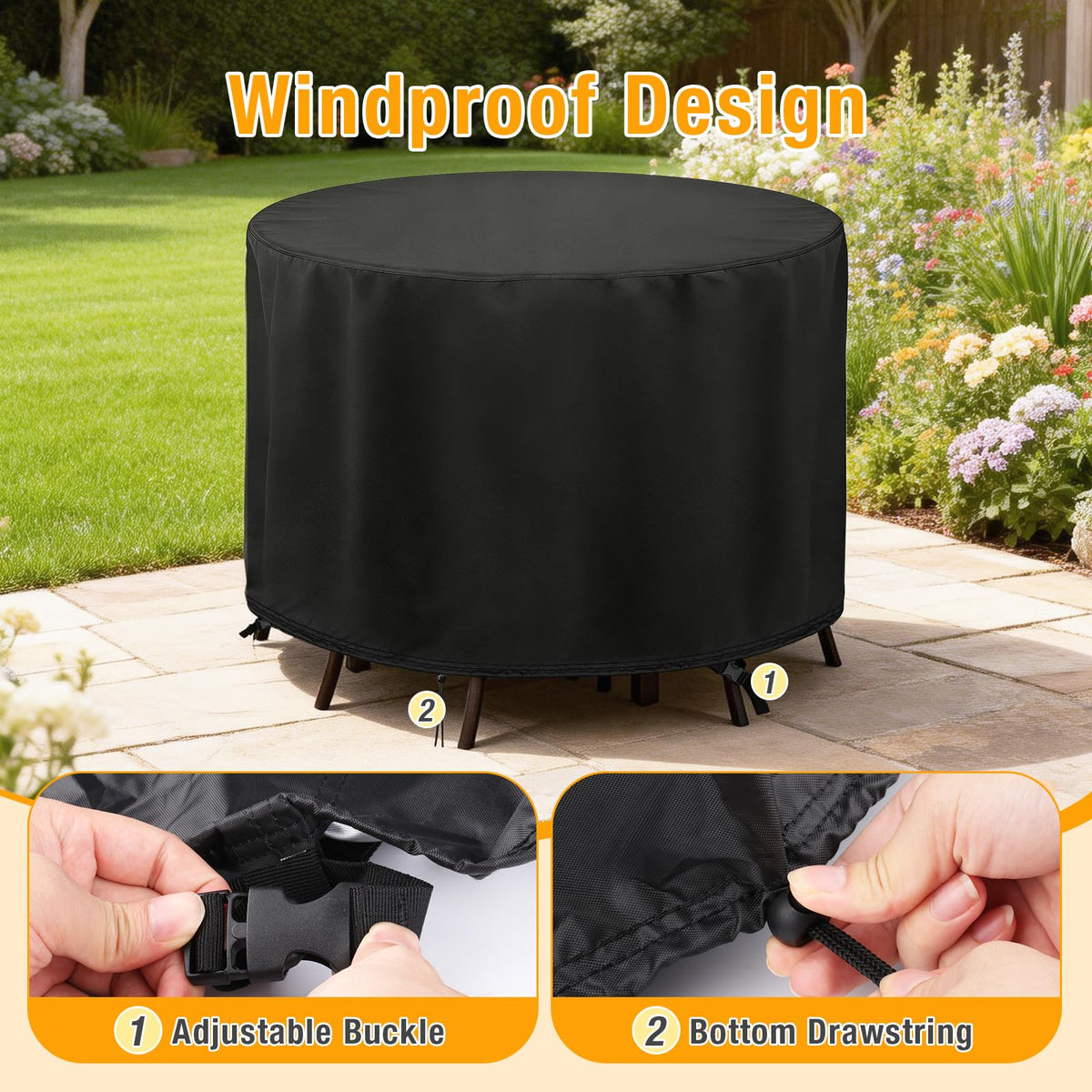Round Patio Furniture Set Cover, Outdoor Round Table Cover 90"D x 43"H